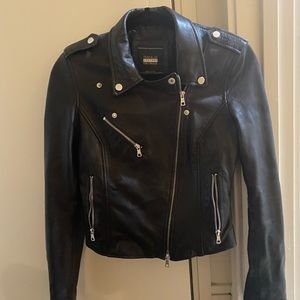 Zara Real Leather Moto Jacket Black